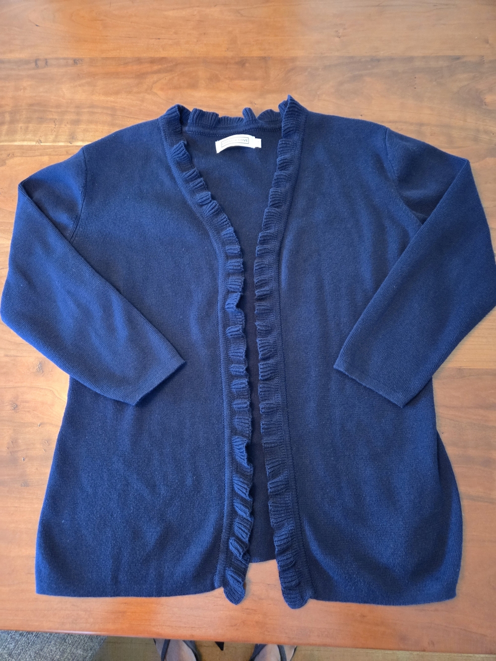 Vintage Cottage Core Navy Ruffle-Trim Open Cardigan Sweater - Women